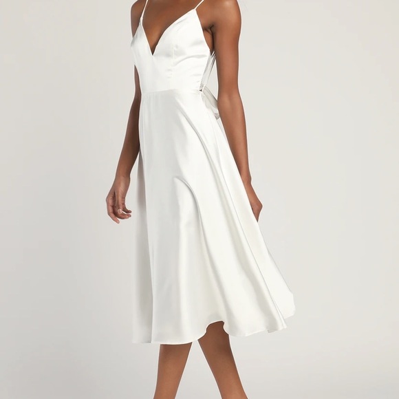 Lulu's Elegant White Midi Dress - Picture 3 of 14